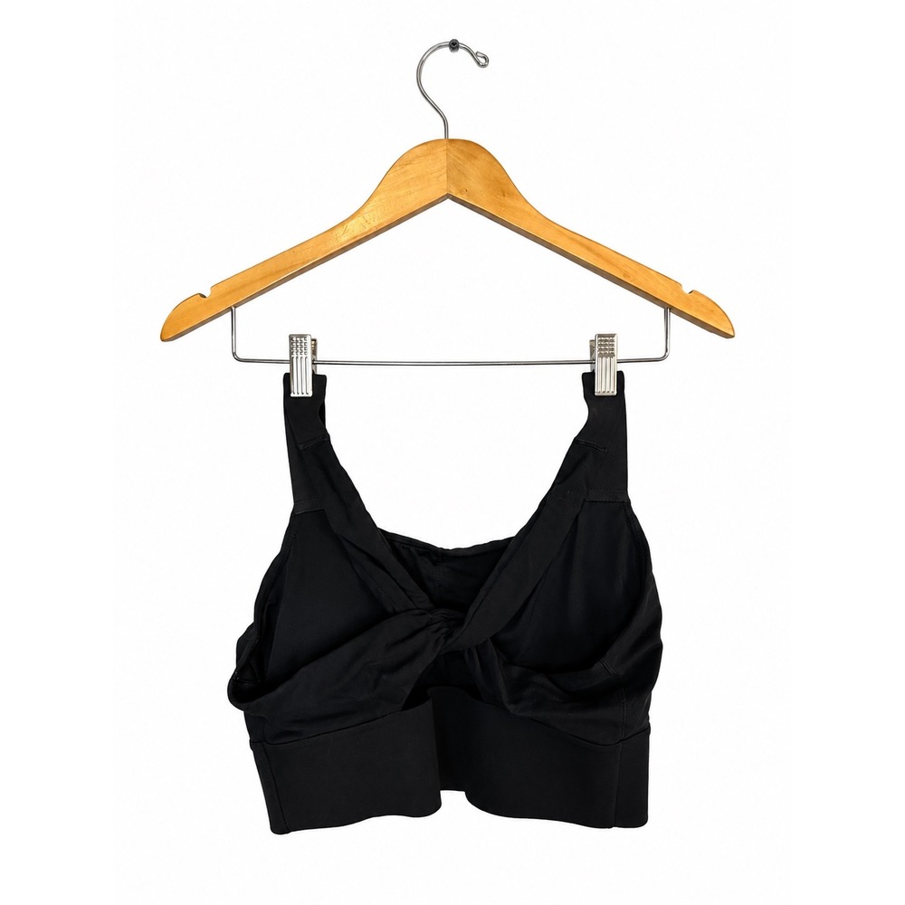 Athleta Black Longline Sports Bra Twist Back Cross Back Yoga Crop Top Size L - Picture 3 of 6